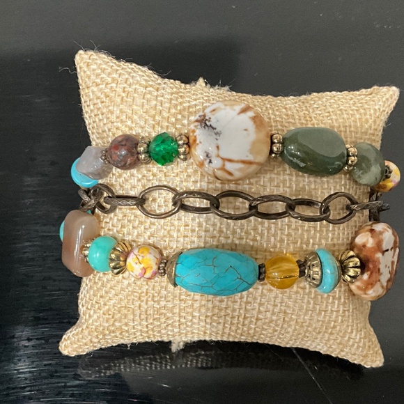 Bohemian “ Kelli “ BOHO Bronze 3 Strand Multi Colored Beaded Bracelet - Picture 1 of 4